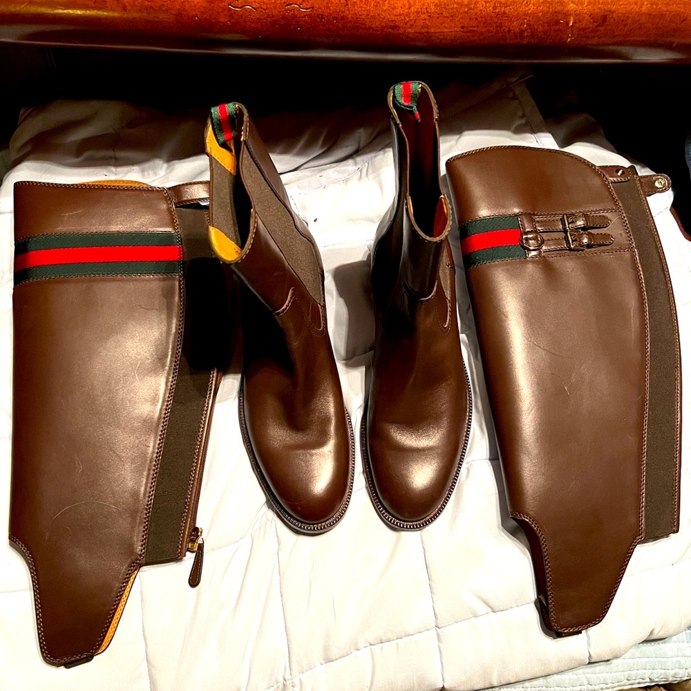 Gucci, beautiful rich brown genuine leather ankle boots with matching gaiters.
